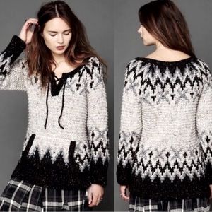 Free People (S) Women’s Black Natural Love Bug Lace Up Nordic Sweater #27